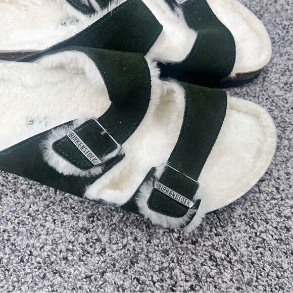Sz 46 Birkenstock Men’s Forest Green Shearling Suede Shearling Slide Sandals - Picture 5 of 10